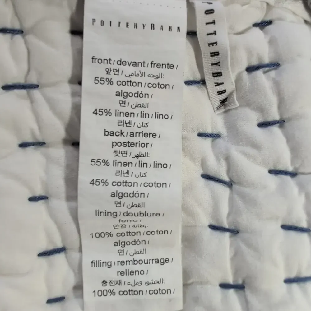 Pottery Barn Pick-Stich Striped Quilted Pillow Sham Linen-Cotton Standard